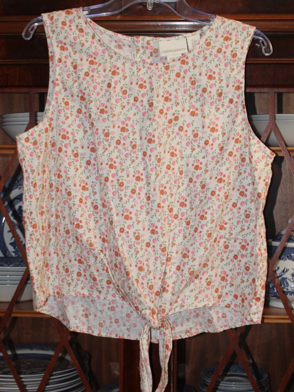 Cynthia Rowley Floral Shirt Top Blouse 100% Linen Short Sleeve Size M NWT - Picture 2 of 4